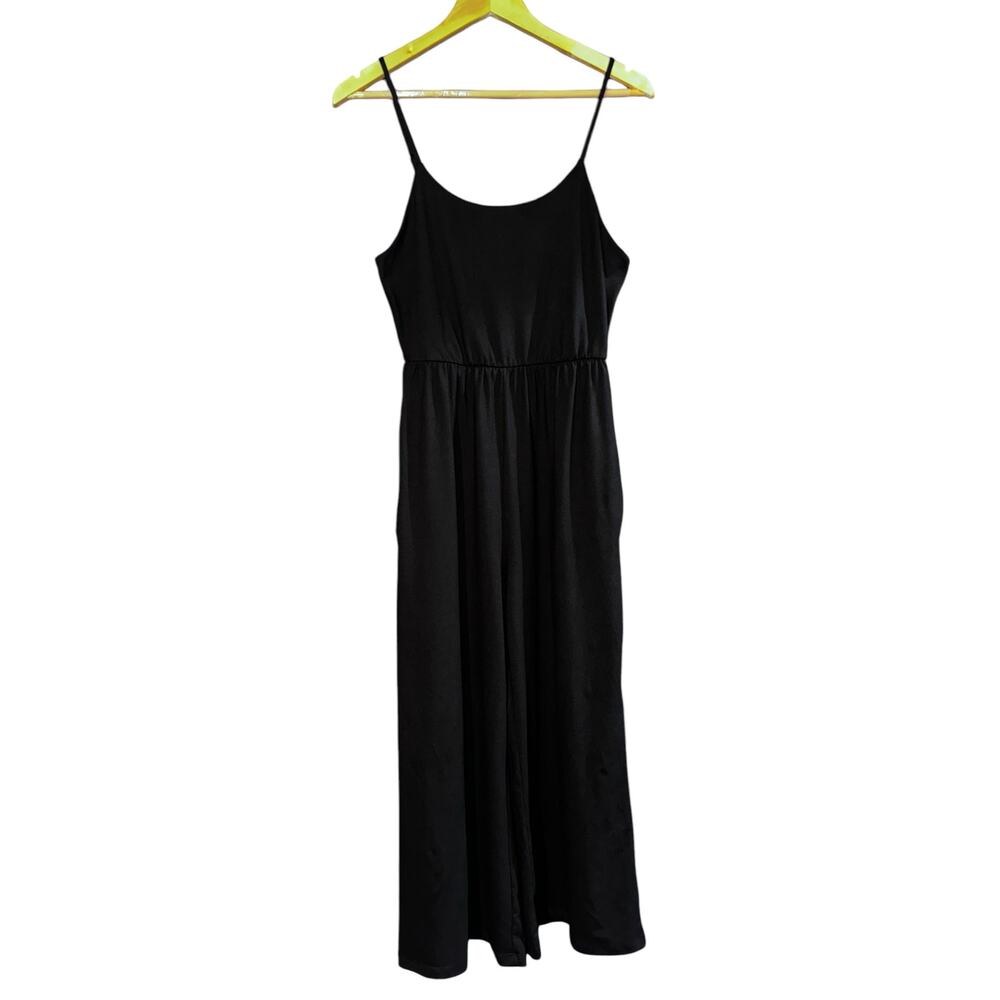 Rae Mode Black Sleeveless Cropped Jumpsuit Women's Small Wide Leg Pockets Yoga - Picture 5 of 6